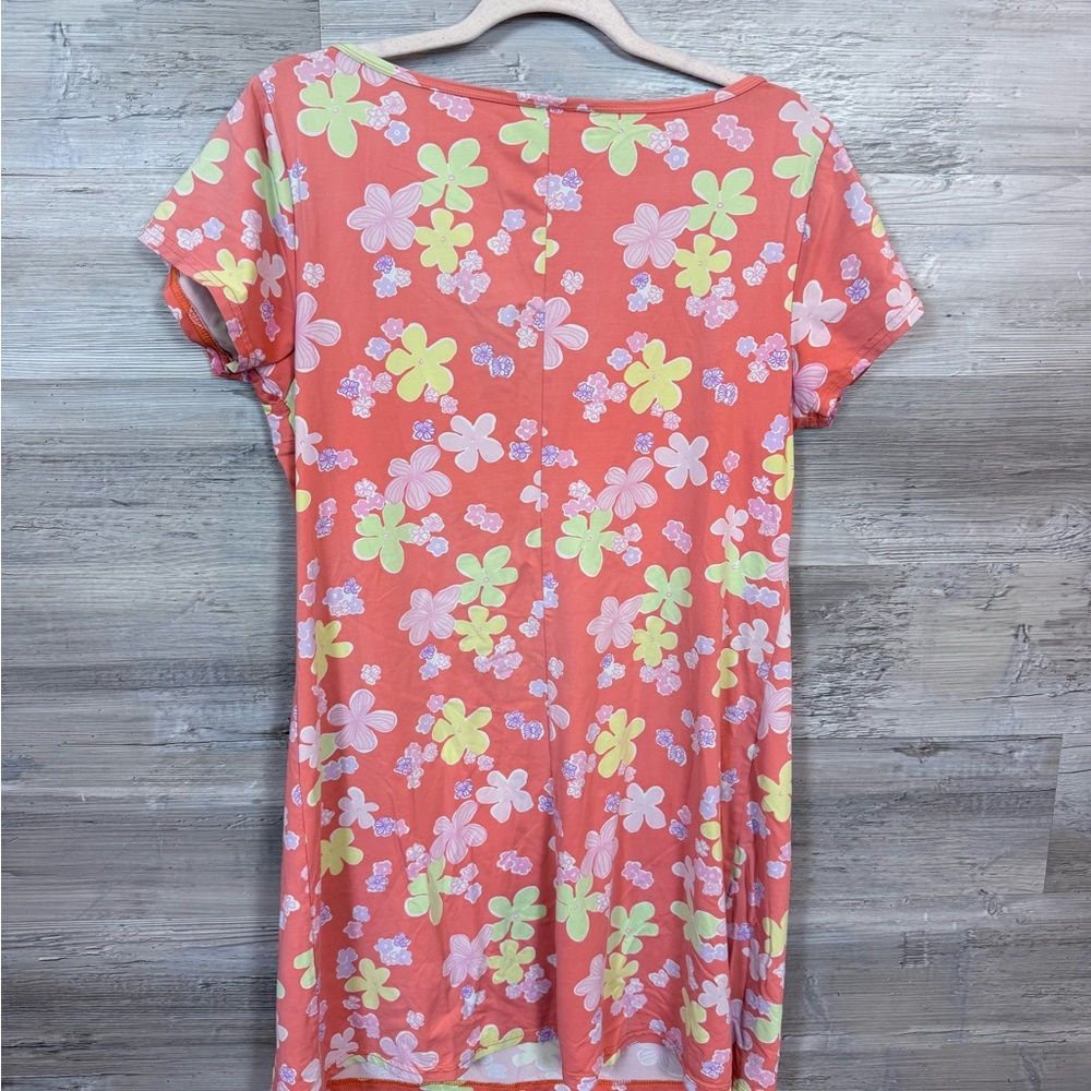 Lilly Pulitzer Floral Knit T-Shirt Shift Dress Pink Yellow XL - Picture 3 of 5